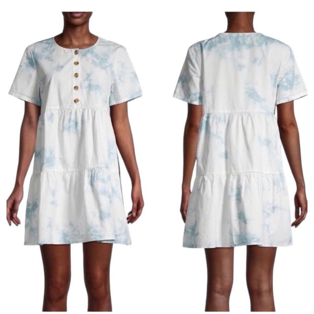 Madewell 100% Cotton TieDye Button-Front Short Sleeve Tiered Mini Dress Size XXS
